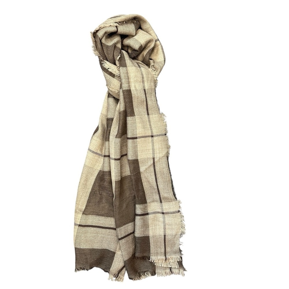 J. Jill mocha brown and beige plaid scarf with fringe new with tags
